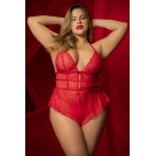 Body rouge grande taille effet babydoll et string assorti - MAL7445XRED