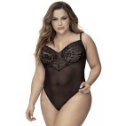 Body, grande taille, noir en dentelle et résille noire - MAL8795XBLK