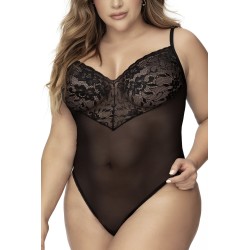 Body, grande taille, noir en dentelle et résille noire - MAL8795XBLK