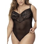 Body, grande taille, noir en dentelle et résille noire - MAL8795XBLK