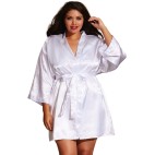 Kimono satin, ceinture attachée, nuisette et cintre assorti - DG3717XWHT