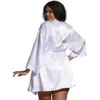 Kimono satin, ceinture attachée, nuisette et cintre assorti - DG3717XWHT