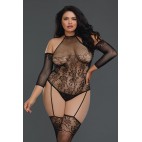 Bodystocking grande taille résille effet bas jarretelles - DG0310XBLK