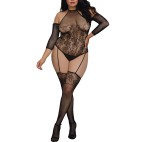 Bodystocking grande taille résille effet bas jarretelles - DG0310XBLK