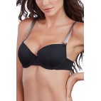 Soutien-gorge push-up coqué avec bretelles brillantes - DG11471BLK