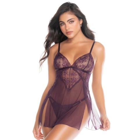 Nuisette couleur mûre et string assorti - MAL7552MULB