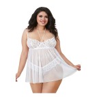 Nuisette en dentelle extensible blanche grande taille - DG11847XWHT