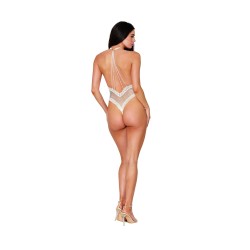 Body blanc résille et dentelle avec perles dans le dos - DG12832WHT