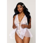 Body dentelle blanc avec tulle amovible - DG12918WHT