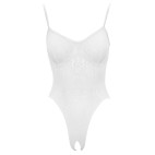 Body string en résille transparente et dentelle blanche, ouvert à l'entrejambe - R26426382101