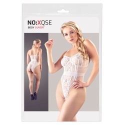 Body string en résille transparente et dentelle blanche, ouvert à l'entrejambe - R26426382101