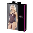 Body string en dentelle et résille noire avec perles à l'entrejambe - R2642425