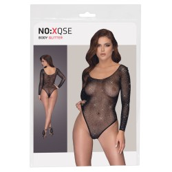 Body string à manches longues en résille avec strass - R26427351101