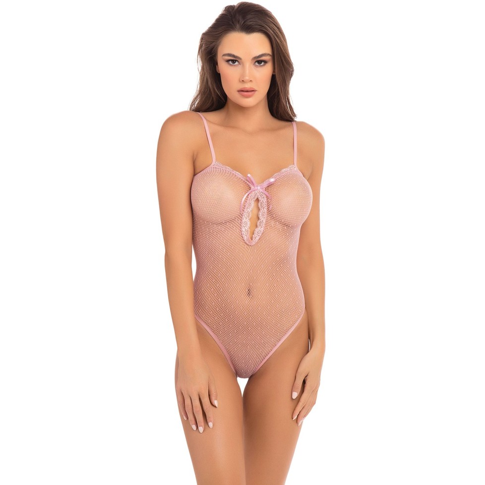 Body rose échancré en fine résille - REN7089ROS