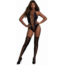 Body opaque avec croisillons et bas assortis - DG0313BLK