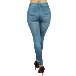 Legging bleu style jean moulant avec impressions sur poches - FD1018