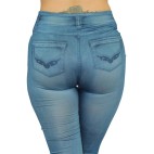 Legging bleu style jean moulant avec impressions sur poches - FD1018