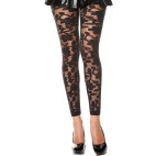 Legging noir fin transparent motif fleuri - MH35344BLK