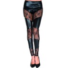 Legging noir wetlook avec bandes de dentelle florale - MH35134BLK