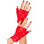 Gants rouges doigts ouverts dentelle florale - ML416RED