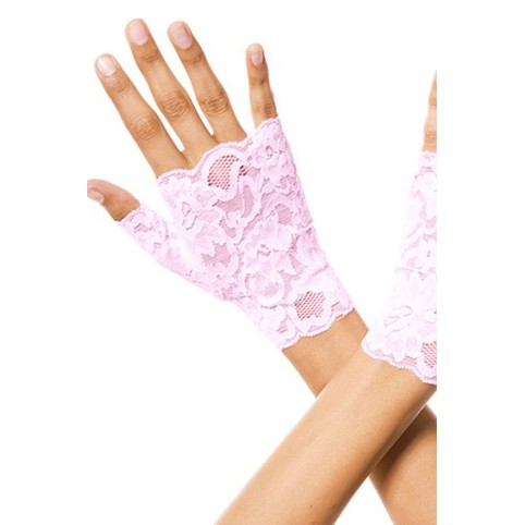 Gants roses doigts ouverts dentelle florale - ML416BPN