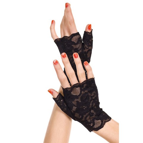 Gants noirs doigts ouverts dentelle florale - ML416BLK