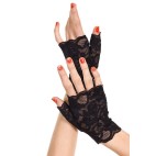 Gants noirs doigts ouverts dentelle florale - ML416BLK