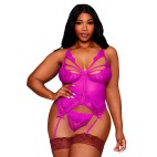 Bustier porte jarretelles grande taille rose avec string - DG13283XBEE