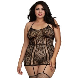 Combinaison grande taille en dentelle et lanières entrecroisées devant et derrière - DG0331XBLK