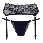 Porte-jarretelles en dentelle noire et string assorti - R232187410