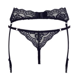 Porte-jarretelles en dentelle noire et string assorti - R232187410