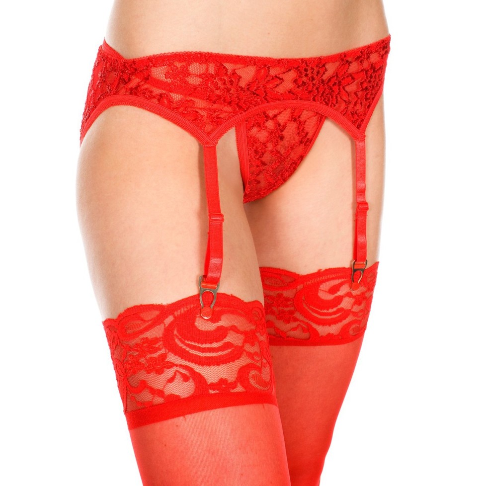 Porte-jarretelles rouge avec string dentelle florale - MH7707RED