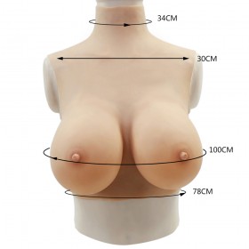 Buste faux seins 100% silicone col haut, bonnet D