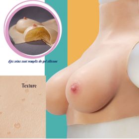 Buste faux seins 100% silicone, col haut, Bonnet C