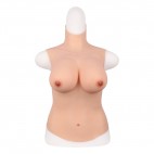 Buste long faux seins silicone, col haut, Bonnet D