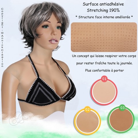 Buste faux seins new design, en silicone, col haut