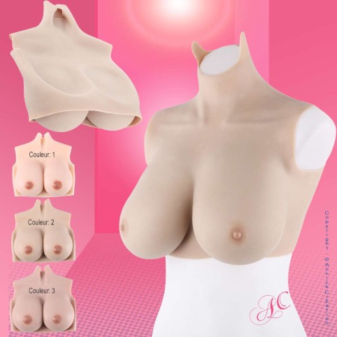 Buste faux seins silicone, pour les femmes, col haut