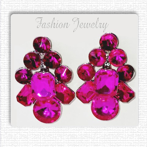 Boucles d'oreilles clips fuchsia, monture argentée