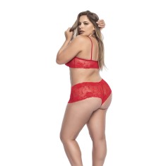 Ensemble lingerie, grande taille,  rouge top bustier et shorty dentelle   - MAL206XRED