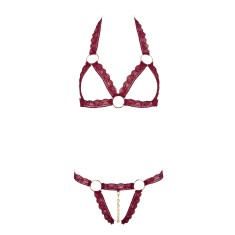 Soutien-gorge ouvert et string rouge à larges bandes sexy - R2213010