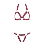 Soutien-gorge ouvert et string rouge à larges bandes sexy - R2213010