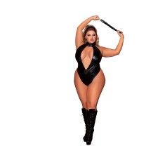 Body en simili cuir grande taille, extensible avec col clouté et fouet - DG12450XBLK