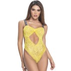 Body string en dentelle florale jaune et bretelles larges élastiques - MAL8693YLW