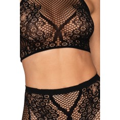 Ensemble Brassière fine résille et collant imprimé - DG0391BLK