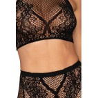 Ensemble Brassière fine résille et collant imprimé - DG0391BLK