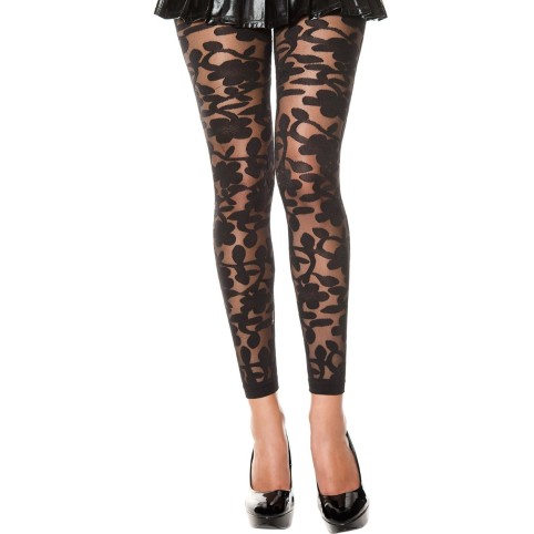 Legging noir fin transparent motif fleuri - MH35344BLK