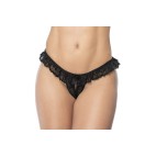 Culotte ouverte noire avec froufrou en dentelle - MAL119BLK