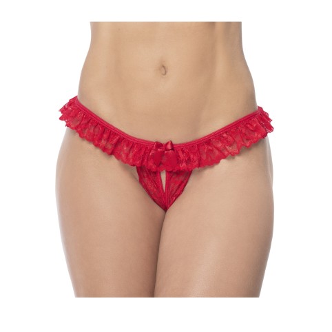 Culotte ouverte rouge avec froufrou en dentelle  - MAL119RED