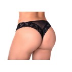 String dentelle et fine résille noire - MAL109BLK