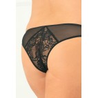 Tanga ouvert noir grande taille avec pièces dentelle sur les fesses - REN1141X-BLK